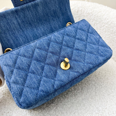 Chanel 22C Pearl Crush Rectangle Mini Flap in Denim, Blue Leather and AGHW