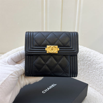 Chanel Boy Trifold Compact Wallet in Black Caviar and AGHW