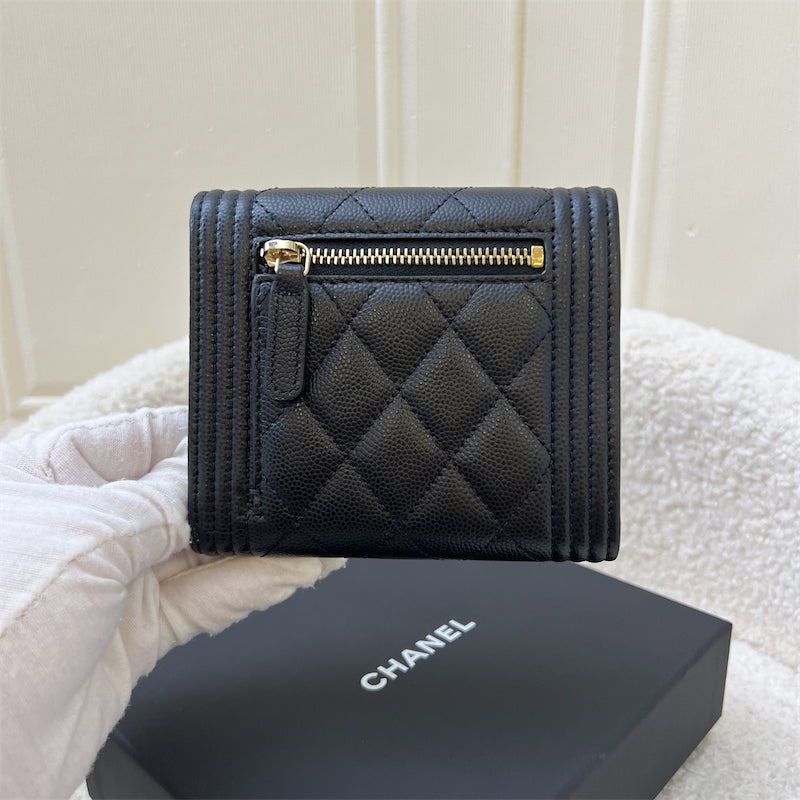 Chanel Boy Trifold Compact Wallet in Black Caviar and AGHW