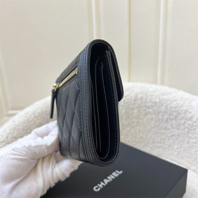 Chanel Boy Trifold Compact Wallet in Black Caviar and AGHW