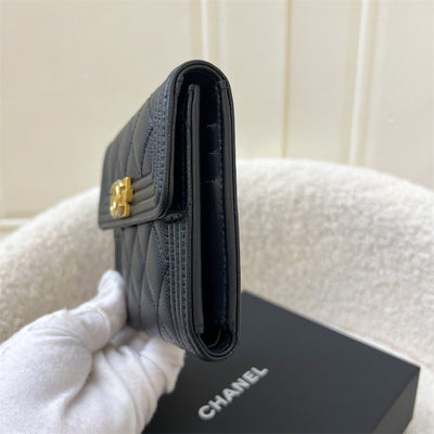 Chanel Boy Trifold Compact Wallet in Black Caviar and AGHW