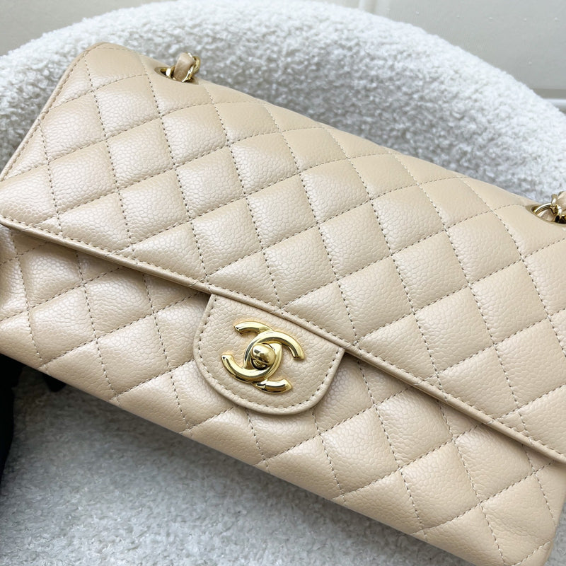 Chanel Medium Classic Flap CF in Beige Caviar and GHW