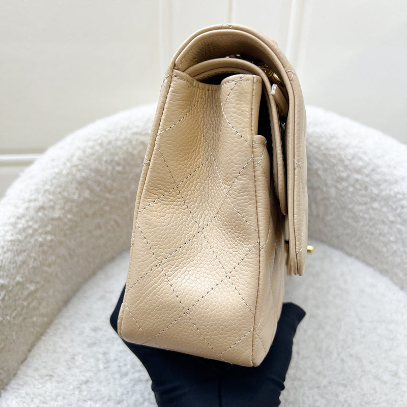 Chanel Medium Classic Flap CF in Beige Caviar and GHW