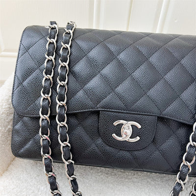 Chanel Classic Jumbo Double Flap DF in Black Caviar and SHW