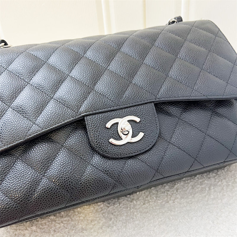 Chanel Classic Jumbo Double Flap DF in Black Caviar and SHW