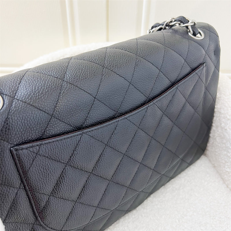 Chanel Classic Jumbo Double Flap DF in Black Caviar and SHW