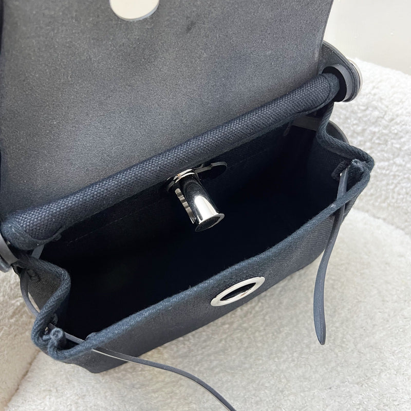 Hermes Mini Herbag Retourne in Noir Black Toile Militaire Canvas, Black Vache Hunter Leather and PHW (Includes free twilly)