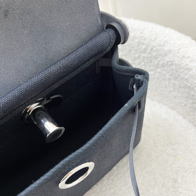 Hermes Mini Herbag Retourne in Noir Black Toile Militaire Canvas, Black Vache Hunter Leather and PHW (Includes free twilly)