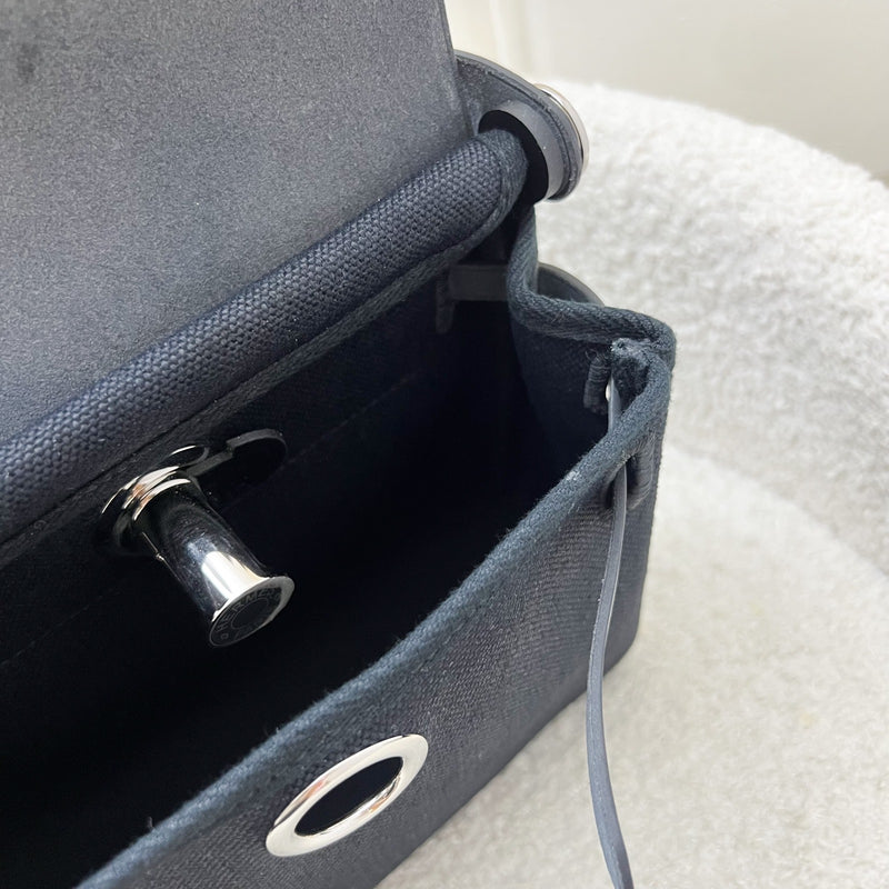Hermes Mini Herbag Retourne in Noir Black Toile Militaire Canvas, Black Vache Hunter Leather and PHW (Includes free twilly)