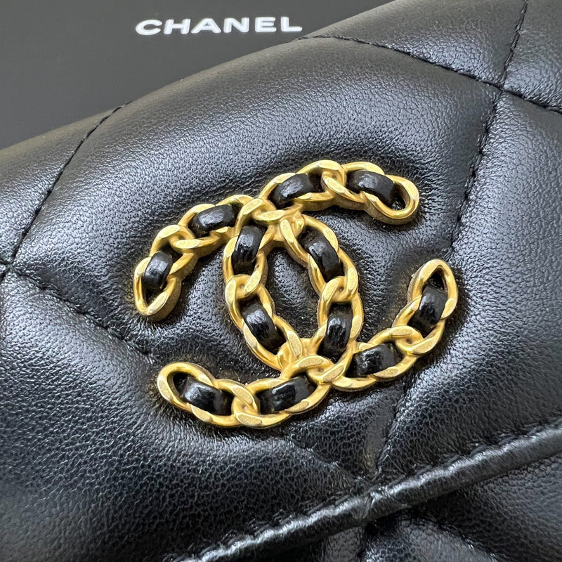 Chanel 19 Compact Trifold Wallet in Black Lambskin and AGHW