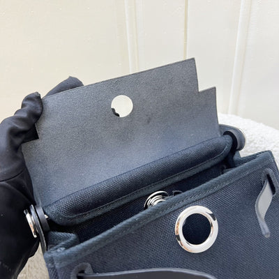 Hermes Mini Herbag Retourne in Noir Black Toile Militaire Canvas, Black Vache Hunter Leather and PHW (Includes free twilly)
