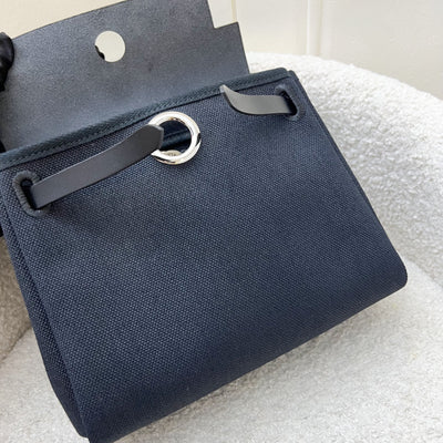 Hermes Mini Herbag Retourne in Noir Black Toile Militaire Canvas, Black Vache Hunter Leather and PHW (Includes free twilly)