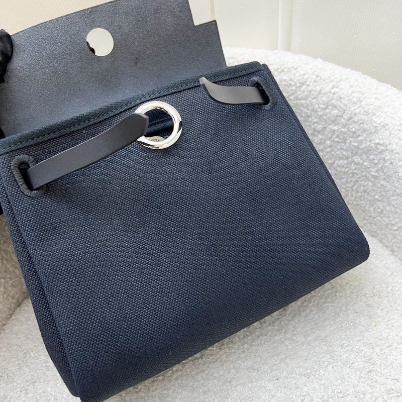 Hermes Mini Herbag Retourne in Noir Black Toile Militaire Canvas, Black Vache Hunter Leather and PHW (Includes free twilly)