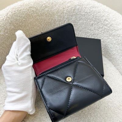 Chanel 19 Compact Trifold Wallet in Black Lambskin and AGHW