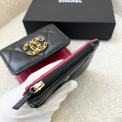 Chanel 19 Compact Trifold Wallet in Black Lambskin and AGHW