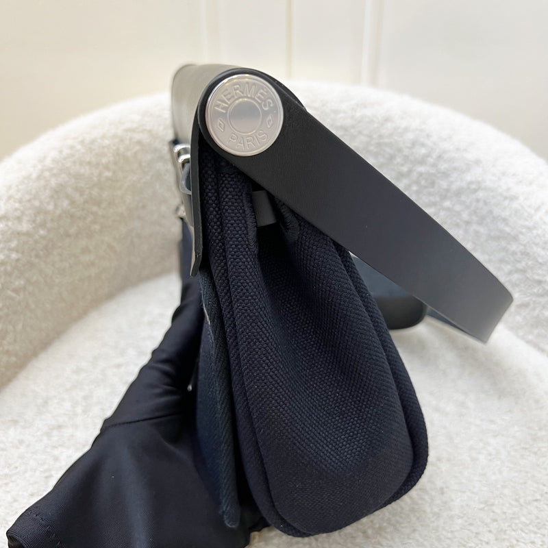 Hermes Mini Herbag Retourne in Noir Black Toile Militaire Canvas, Black Vache Hunter Leather and PHW (Includes free twilly)