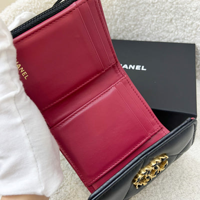 Chanel 19 Compact Trifold Wallet in Black Lambskin and AGHW