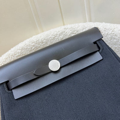 Hermes Mini Herbag Retourne in Noir Black Toile Militaire Canvas, Black Vache Hunter Leather and PHW (Includes free twilly)