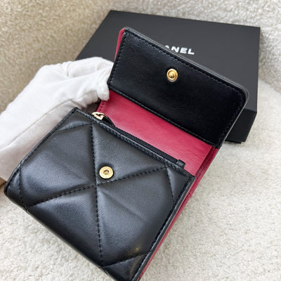 Chanel 19 Compact Trifold Wallet in Black Lambskin and AGHW