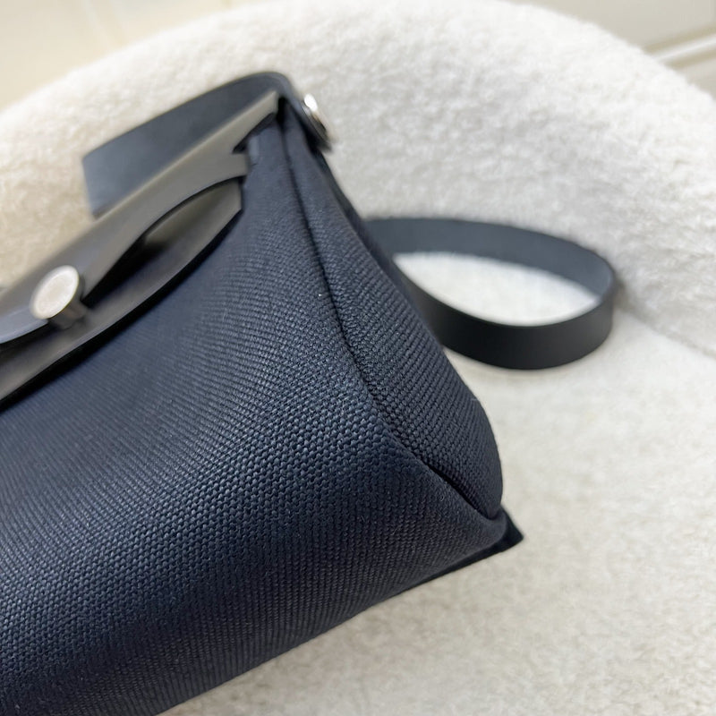 Hermes Mini Herbag Retourne in Noir Black Toile Militaire Canvas, Black Vache Hunter Leather and PHW (Includes free twilly)