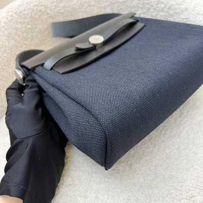 Hermes Mini Herbag Retourne in Noir Black Toile Militaire Canvas, Black Vache Hunter Leather and PHW (Includes free twilly)