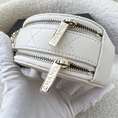 Chanel Round Mini Vanity with Chain in White Grained Calfskin LGHW