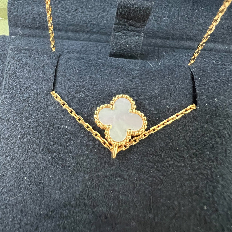 Van Cleef & Arpels VCA Sweet Alhambra Pendant Necklace with Mother of Pearl MOP in 18K Gold (Ref: VCARF69100)
