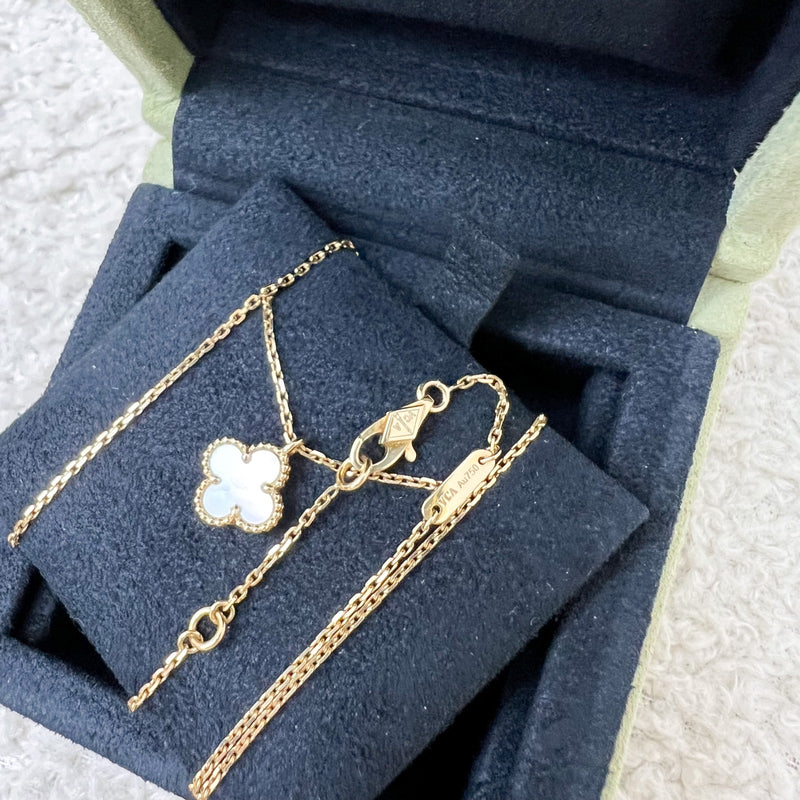 Van Cleef & Arpels VCA Sweet Alhambra Pendant Necklace with Mother of Pearl MOP in 18K Gold (Ref: VCARF69100)