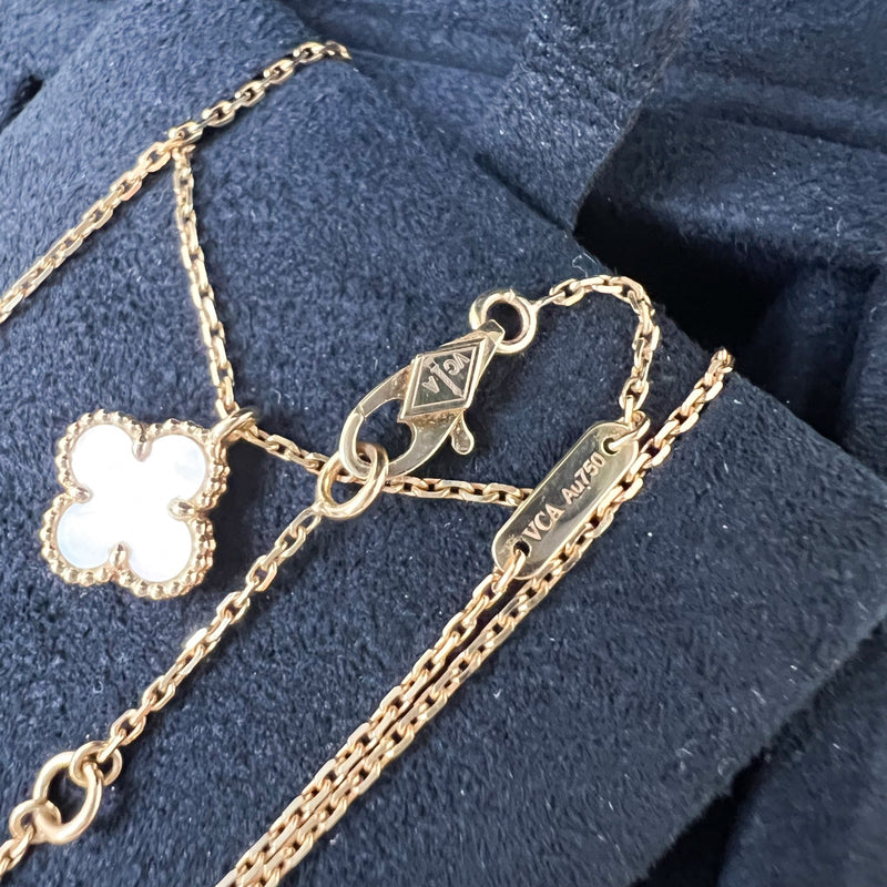 Van Cleef & Arpels VCA Sweet Alhambra Pendant Necklace with Mother of Pearl MOP in 18K Gold (Ref: VCARF69100)