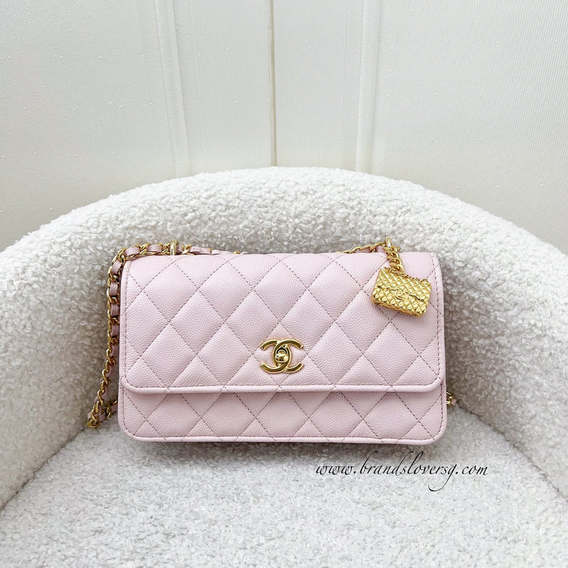 Chanel 23S Classic Flap Charm Wallet on Chain WOC in Sakura Pink Caviar and GHW