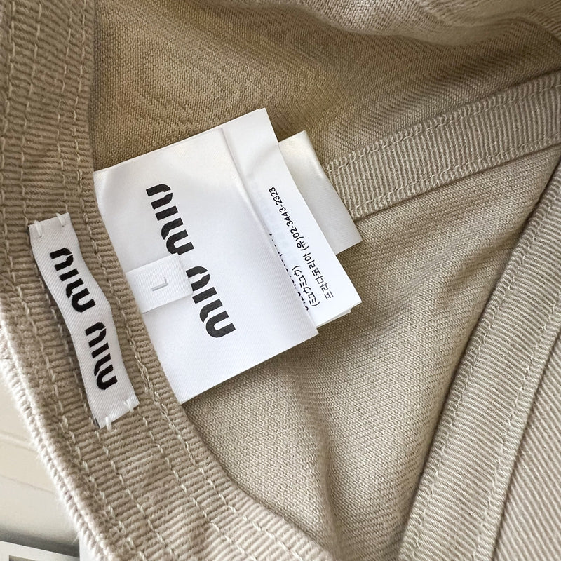Miu Miu Baseball Cap with White Embroidered Logo in Beige Cotton Size L