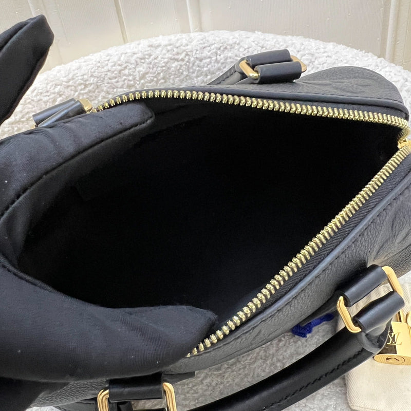 LV Louis Vuitton Speedy Bandouliere 20 in Black Monogram Empreinte Leather and GHW (Model: M58953)