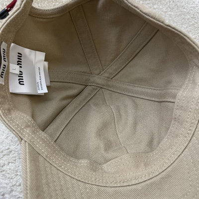Miu Miu Baseball Cap with White Embroidered Logo in Beige Cotton Size L