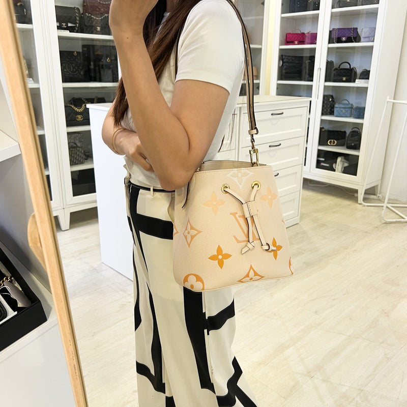 LV NéoNoé BB in By the Pool Gradient Beige Empreinte Leather and GHW (Model: M45716)