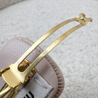Miu Miu Gold Logo Hair Clip in Nude Beige Patent Leather with Gold French Barrette