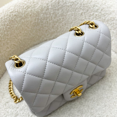 Chanel 25P Camellia Crush Adjustable Chain Mini Square Flap in Light Grey Lambskin and AGHW