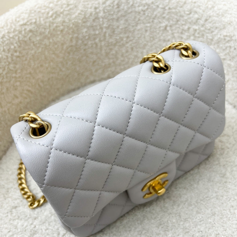 Chanel 25P Camellia Crush Adjustable Chain Mini Square Flap in Light Grey Lambskin and AGHW