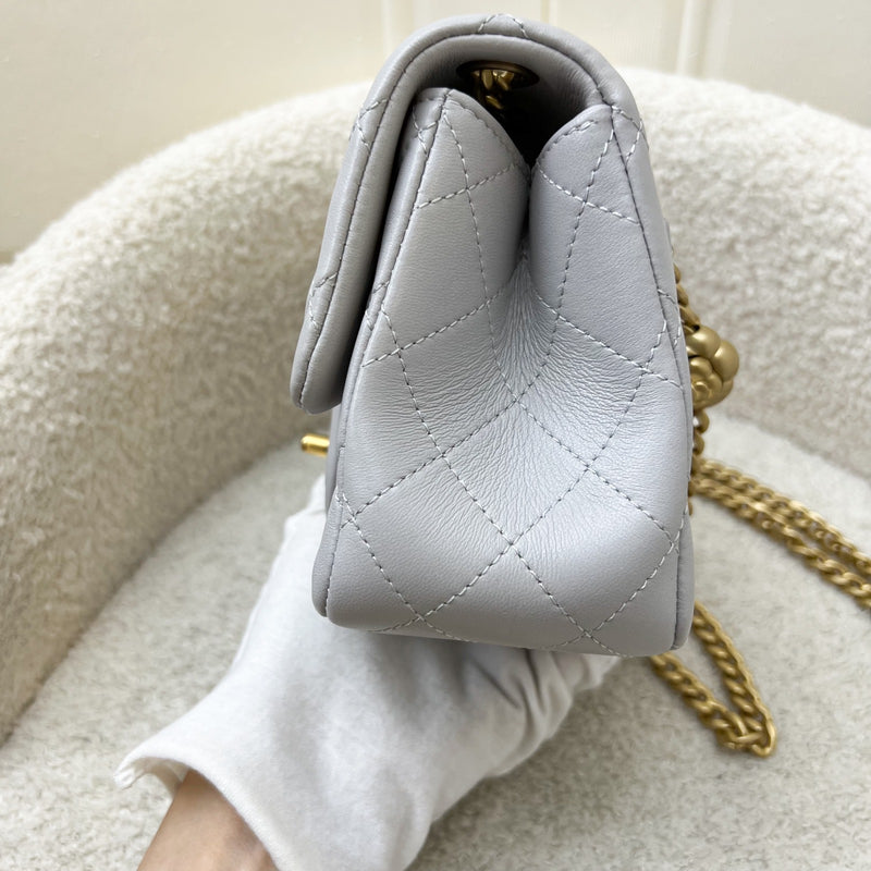 Chanel 25P Camellia Crush Adjustable Chain Mini Square Flap in Light Grey Lambskin and AGHW