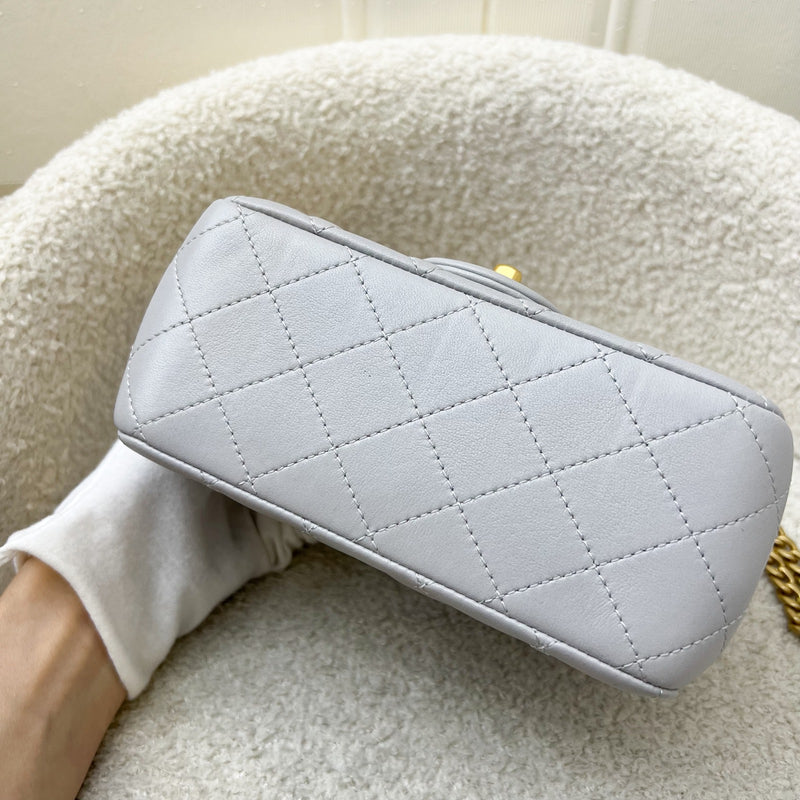 Chanel 25P Camellia Crush Adjustable Chain Mini Square Flap in Light Grey Lambskin and AGHW