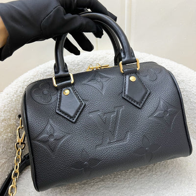 LV Louis Vuitton Speedy Bandouliere 20 in Black Monogram Empreinte Leather and GHW (Model: M58953)