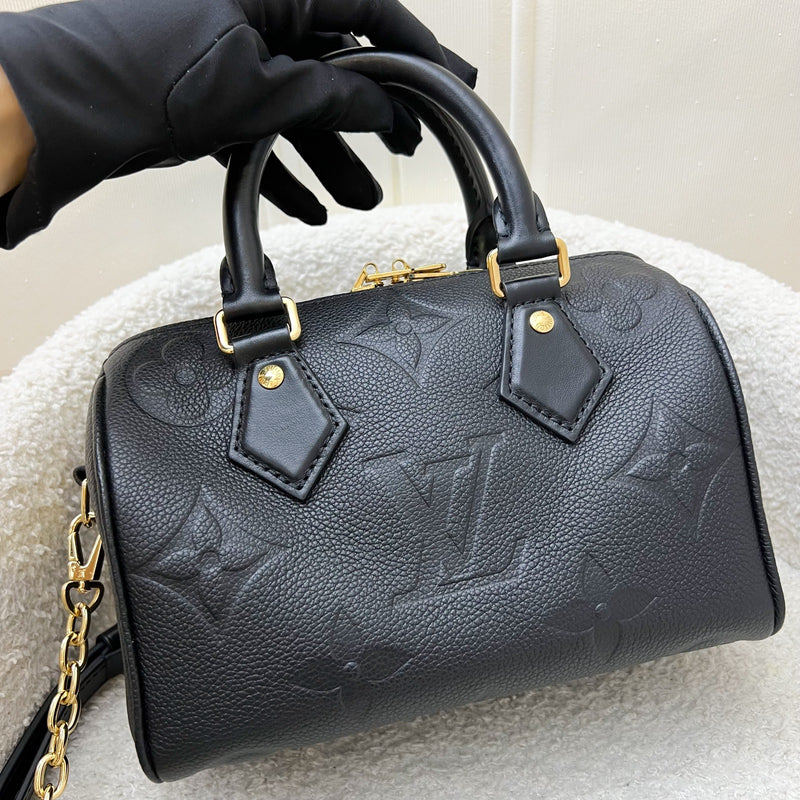 LV Louis Vuitton Speedy Bandouliere 20 in Black Monogram Empreinte Leather and GHW (Model: M58953)