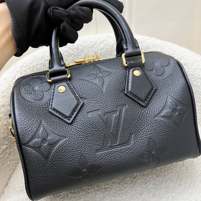 LV Louis Vuitton Speedy Bandouliere 20 in Black Monogram Empreinte Leather and GHW (Model: M58953)
