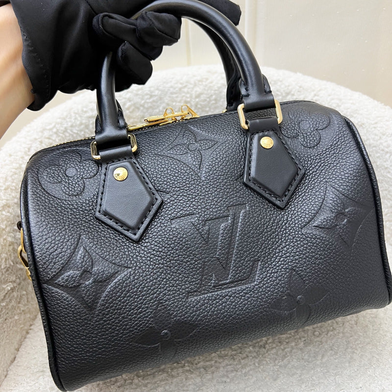 LV Louis Vuitton Speedy Bandouliere 20 in Black Monogram Empreinte Leather and GHW (Model: M58953)
