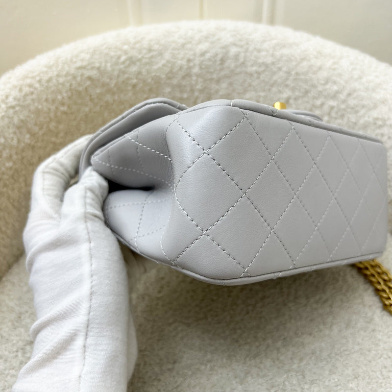 Chanel 25P Camellia Crush Adjustable Chain Mini Square Flap in Light Grey Lambskin and AGHW