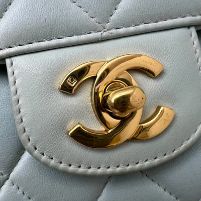 Chanel Vintage Seasonal "Diana" Flap with Back Pocket in Baby Blue Lambskin and 24K Gold-Plated HW