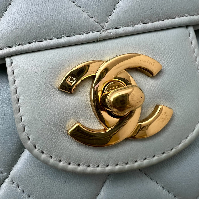 Chanel Vintage Seasonal "Diana" Flap with Back Pocket in Baby Blue Lambskin and 24K Gold-Plated HW