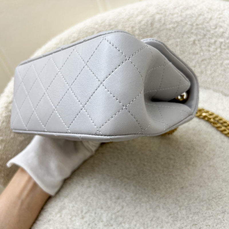 Chanel 25P Camellia Crush Adjustable Chain Mini Square Flap in Light Grey Lambskin and AGHW
