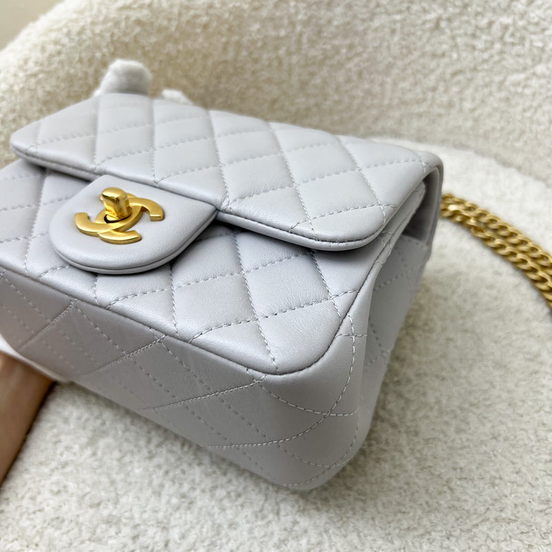 Chanel 25P Camellia Crush Adjustable Chain Mini Square Flap in Light Grey Lambskin and AGHW