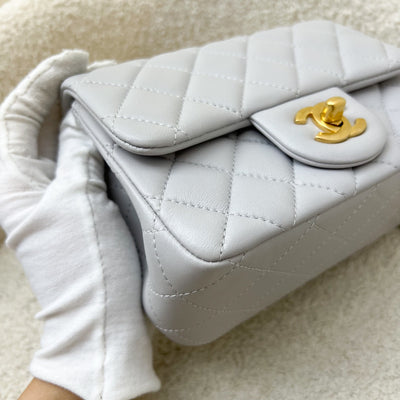 Chanel 25P Camellia Crush Adjustable Chain Mini Square Flap in Light Grey Lambskin and AGHW