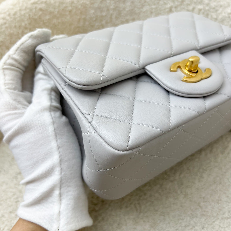 Chanel 25P Camellia Crush Adjustable Chain Mini Square Flap in Light Grey Lambskin and AGHW